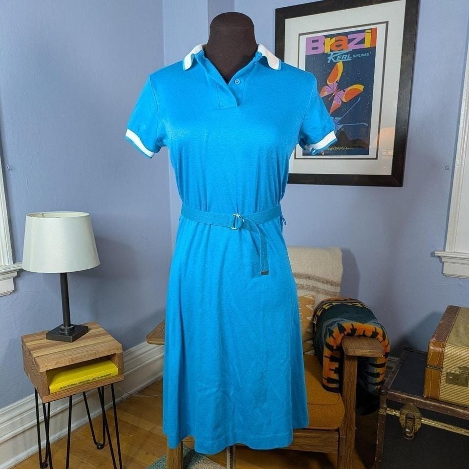 80s Special Cut made in the USA sporty blue belted dress small / xs