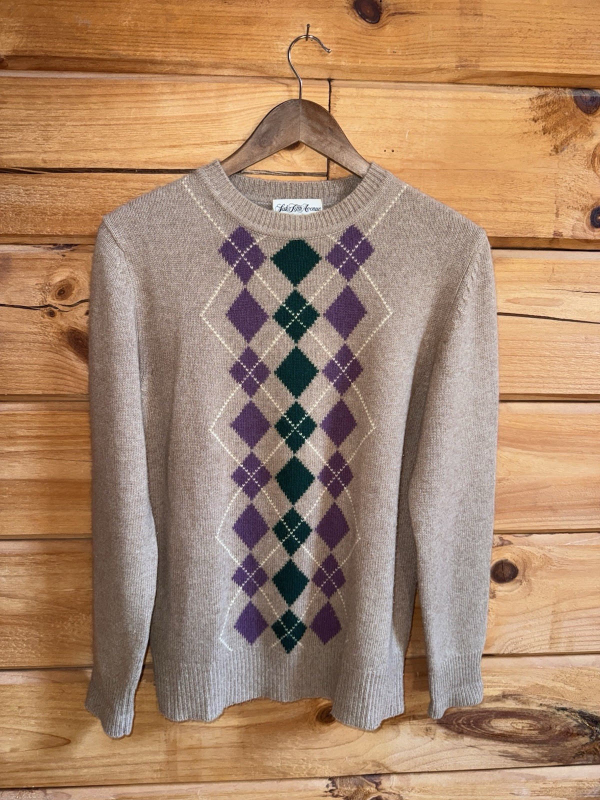 Vintage Saks Fifth Avenue Women Cashmere Sweater Argyle Sz S Acadamnia