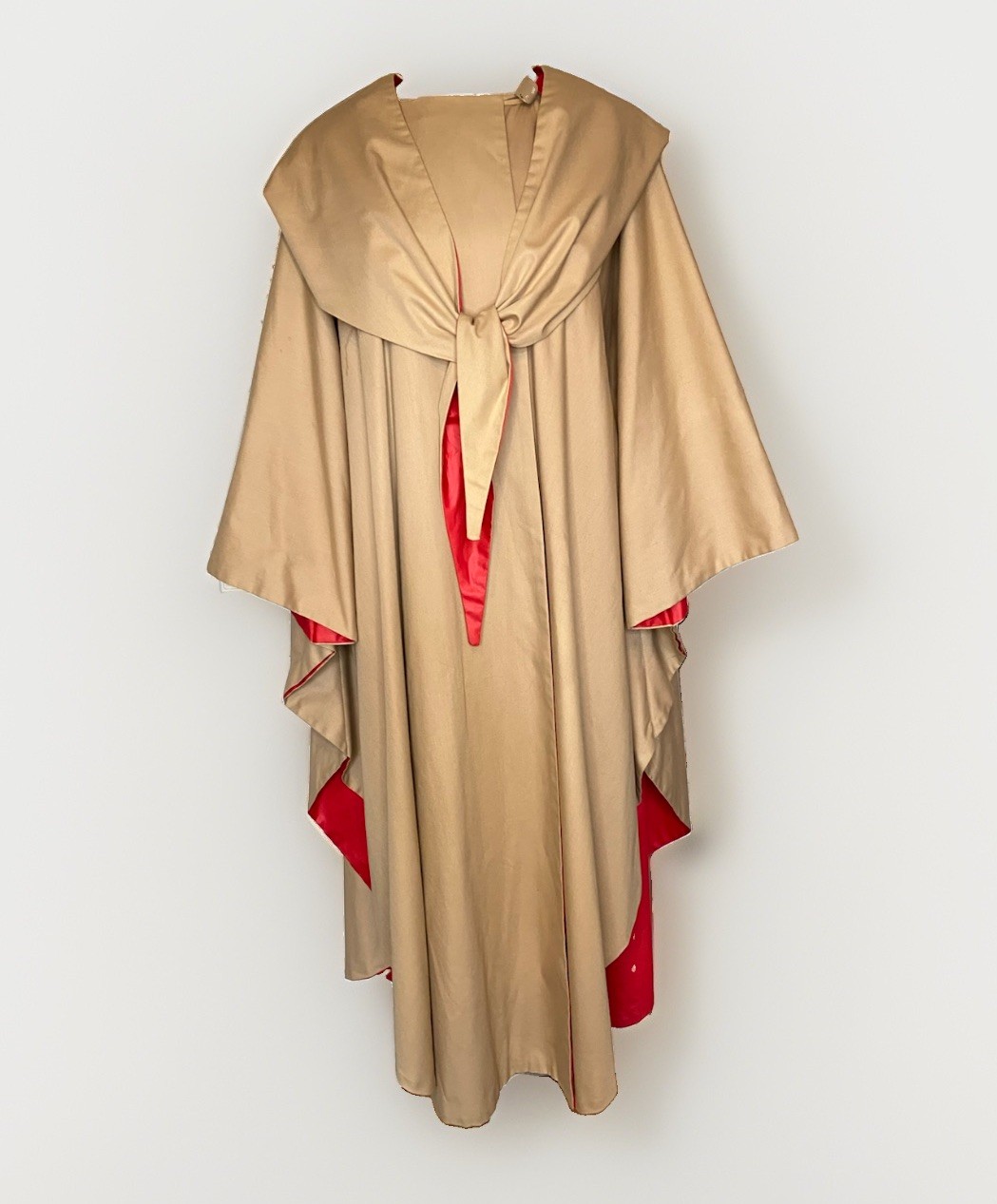 Vtg 70s 80s C’est Simone Hooded Cape Heavy Cotton Twill Trench Cloak Khaki Red