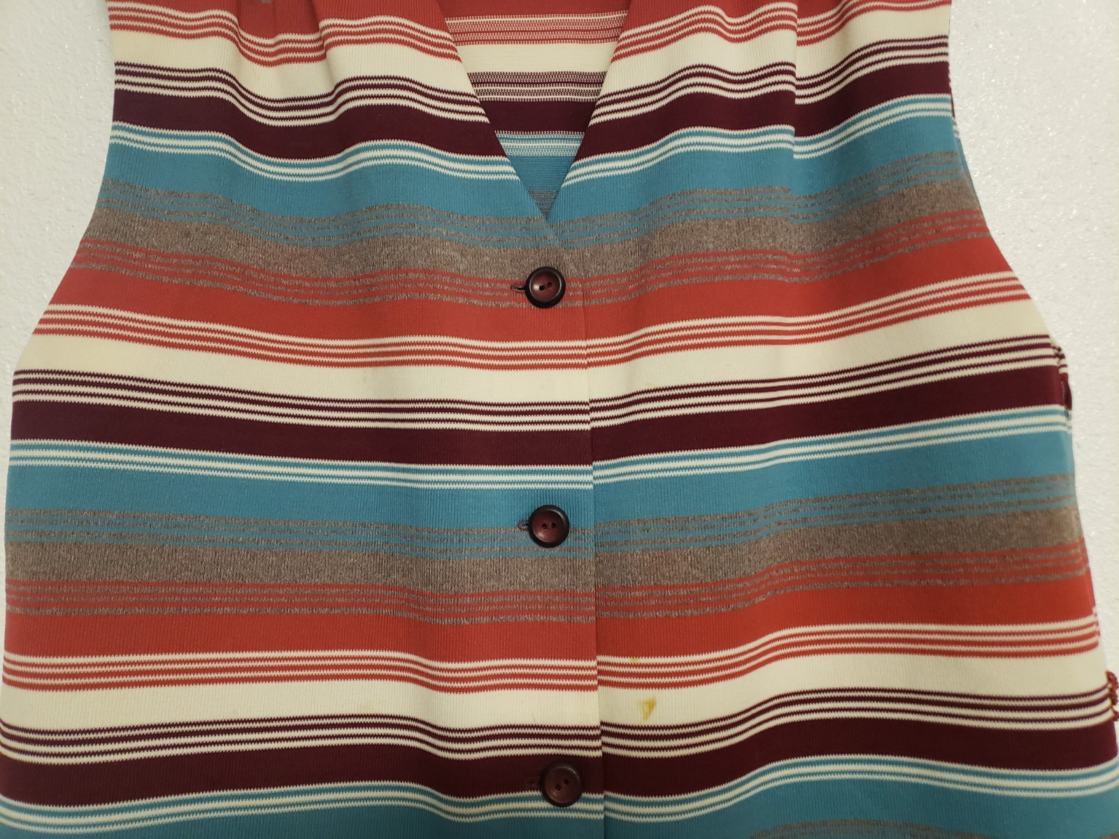 70’s Vintage Shirt Vest Hippie Mod Poly Stripe Button Front Womens Sz Large