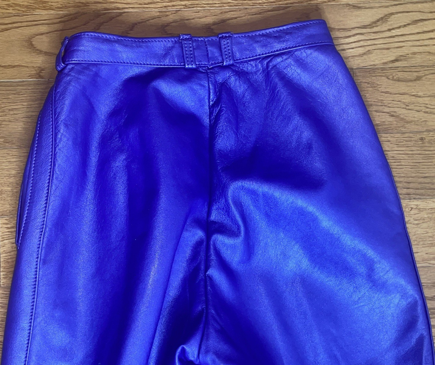 Purple Leather Pleated Small Petite High Waist Punk Rock Retro Pants Trousers