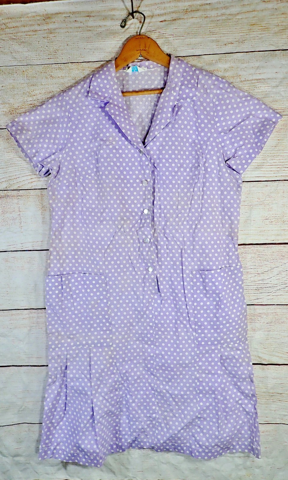 🌸 Vintage 60s 70s Sears Fashions House Dress Polka Dot Shirtdress USA Large 🌸