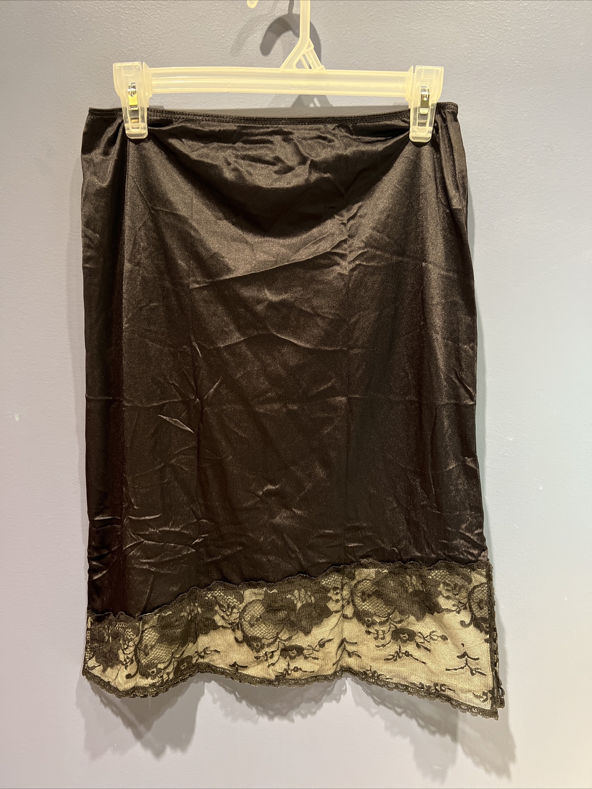 Vintage Half Slip Silky Black Nylon Lace Trim M Semi Sheer Venus USA Rockabilly