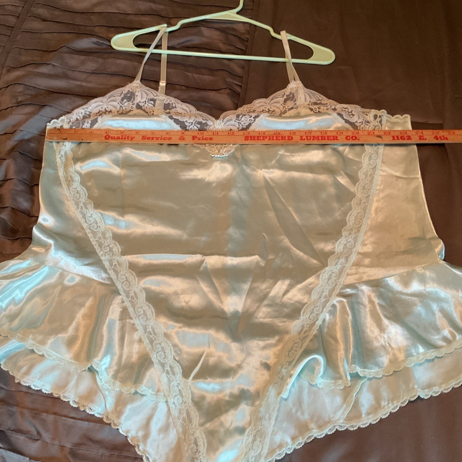 Vtg Mint Green Lace Lingerie Teddy Bodysuit Solange Shiny Satin 22/24 Plus