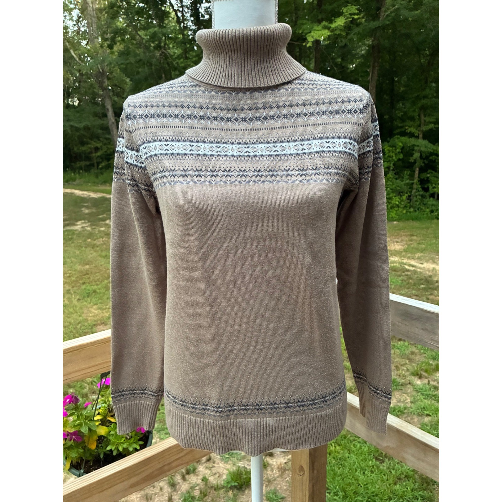 Vintage Style Croft & Borrow Turtleneck Sweater Taupe Brown Nordic Cozy Size S