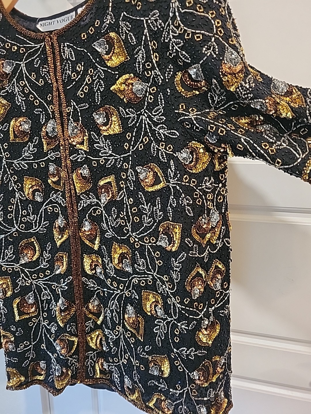 NWT NIGHT VOGUE Vintage gold Sequin & Beaded Jacket Glam Disco 80s 90s M Silk
