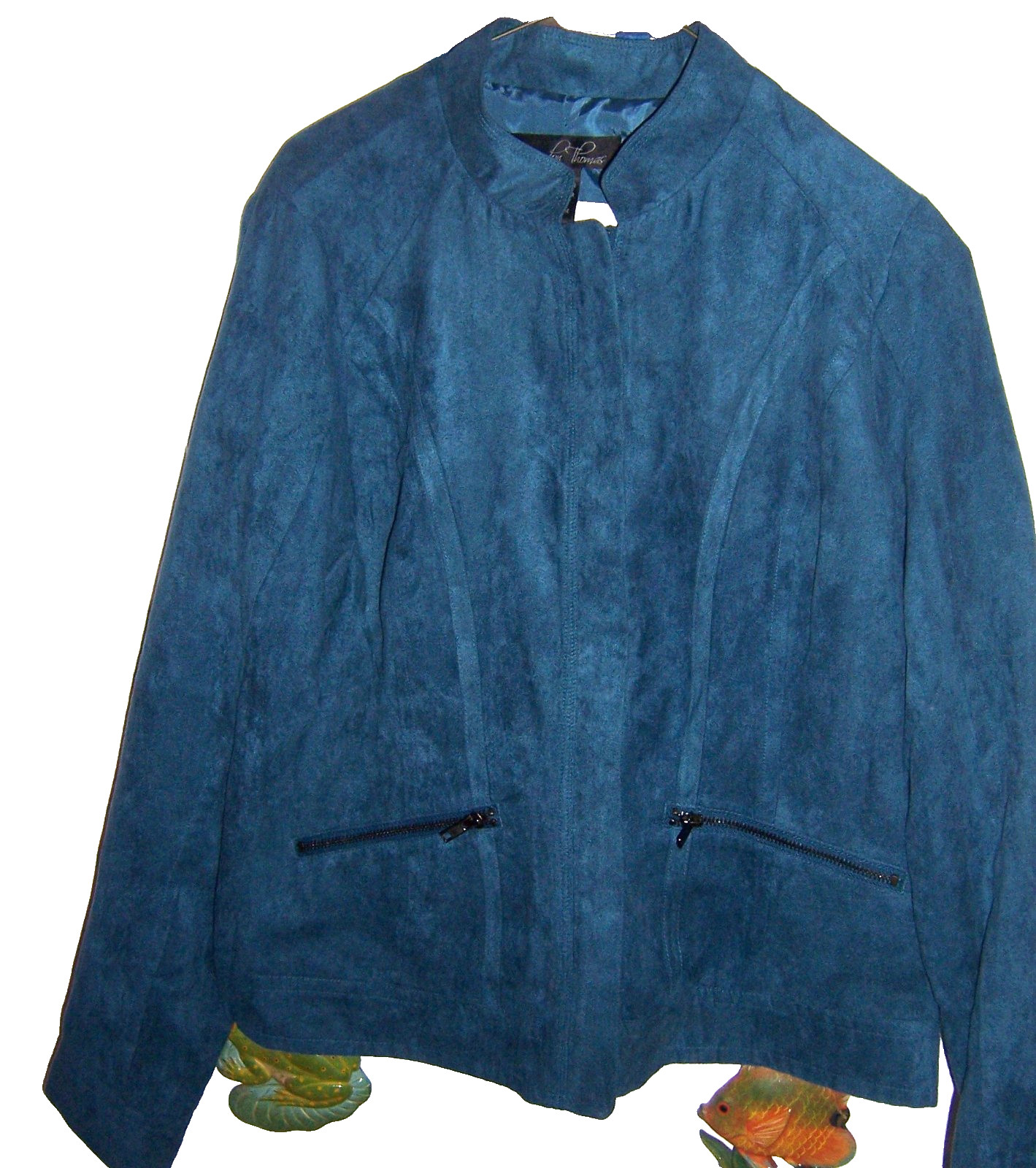 NWT BRANDON THOMAS TEAL 100% POLYESTER ZIP FRONT JACKET – SIZE MEDIUM