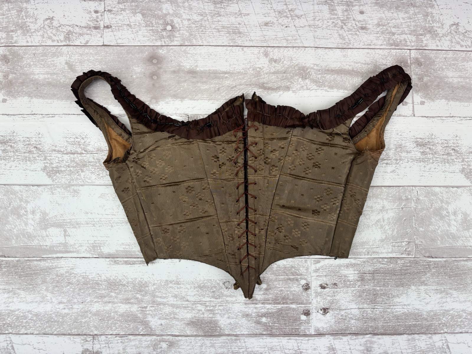 Antique Victorian 1860s Underbust Swiss Silk Bodice w/ Boning & Corseting As IS