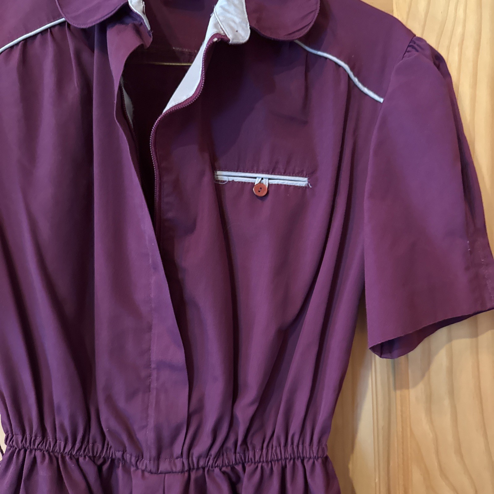RARE VINTAGE 1970’s Plum COTTON Blend WAITRESS UNIFORM DRESS