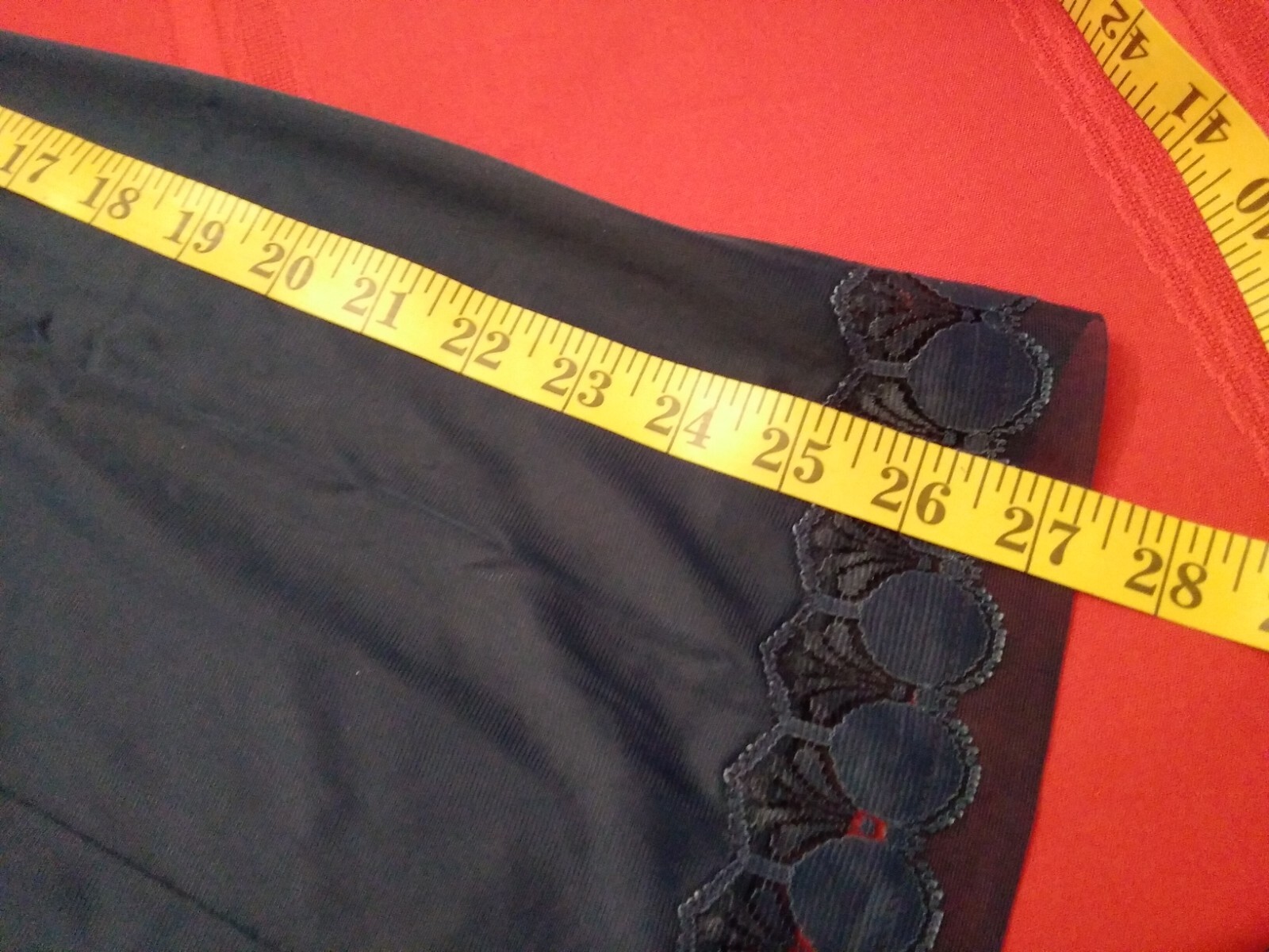 Vintage 60’s Full Slip Dress Chemise European Wide Strap Navy Blue Lace S-M
