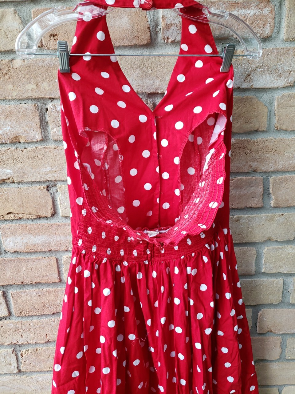 VTG 80s/50s Robbie Bee Red Polka Dot Halter Dress Sz 12 Halloween Pinup Costume