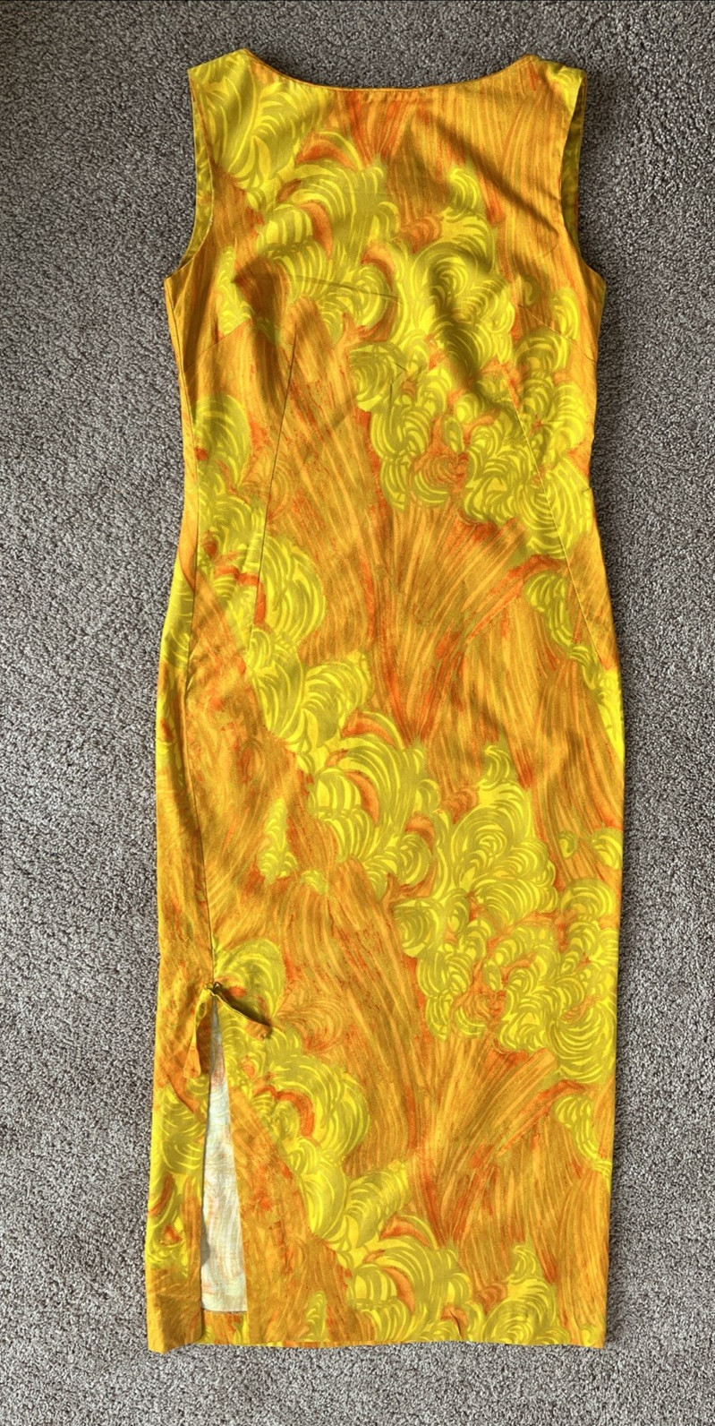 VTG McInerny Hawaii Aloha Sleeveless Orange Mod Abstract Print Dress-34″ Chest