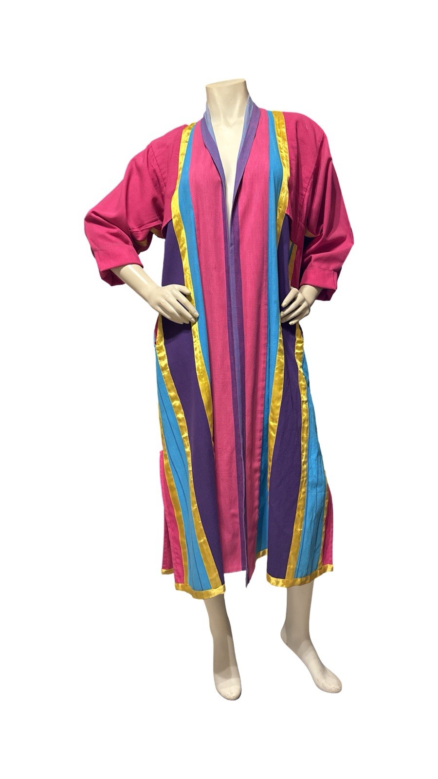 VTG OPUS 1 Duster Multi Color Patchwork Jacket Cotton Mexican Designer Cardigan