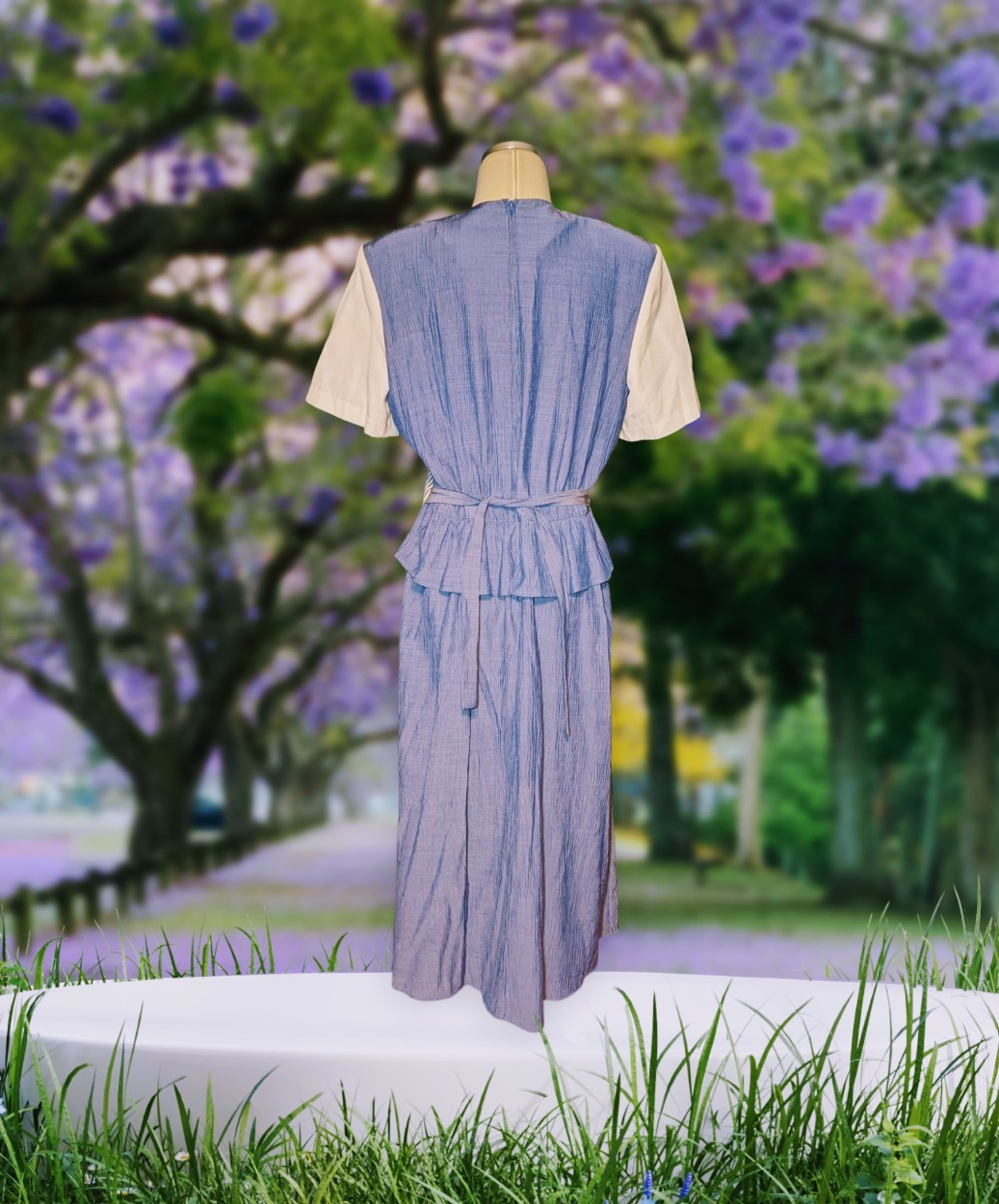 MISS DORBY Purple White STRIPED Modest Cottage Core Dress One Piece Women’s 16