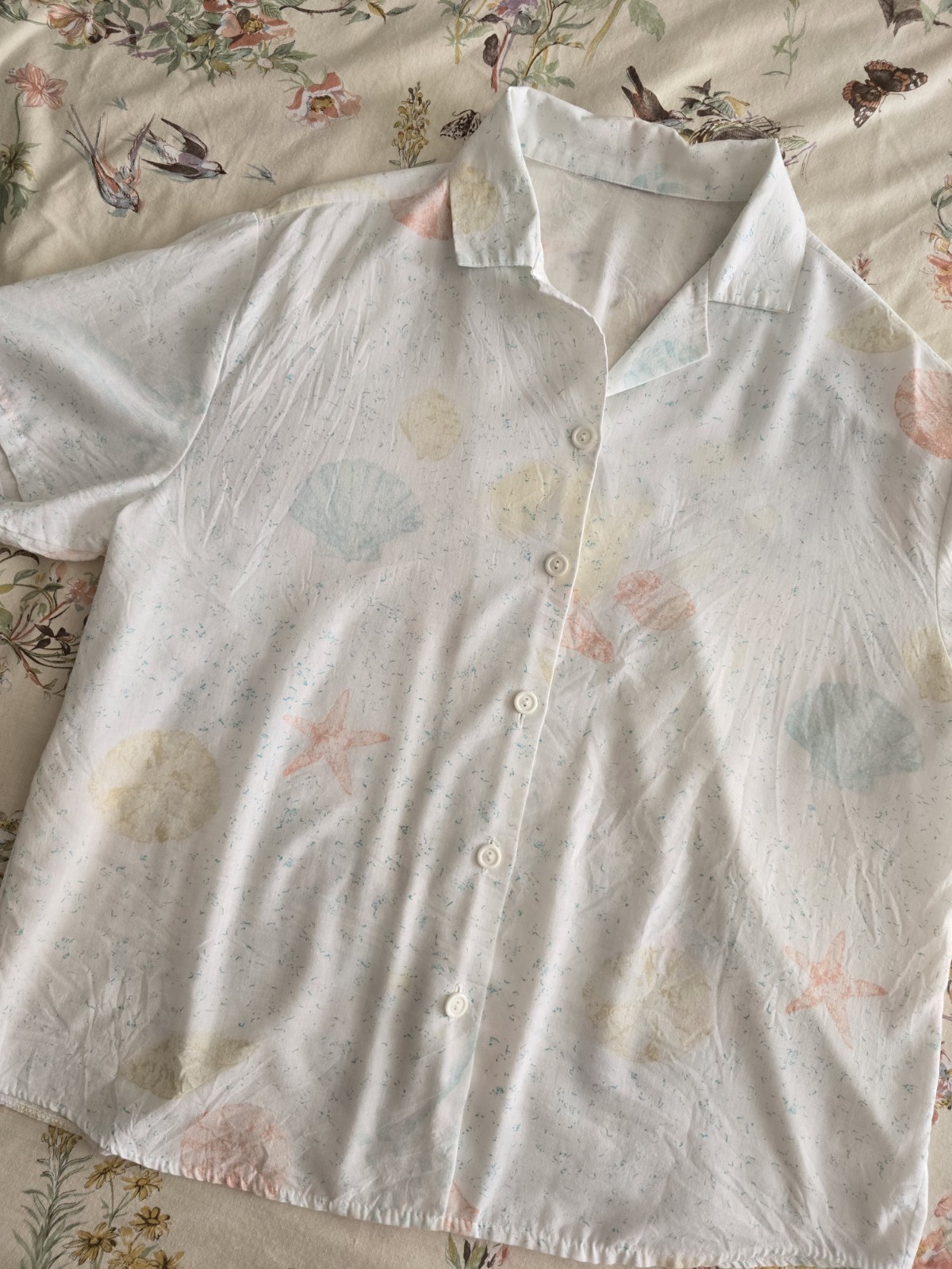 Vintage 80s 90s Seashell Button Up Blouse Womens Large XL Beach Nautical Mermaid