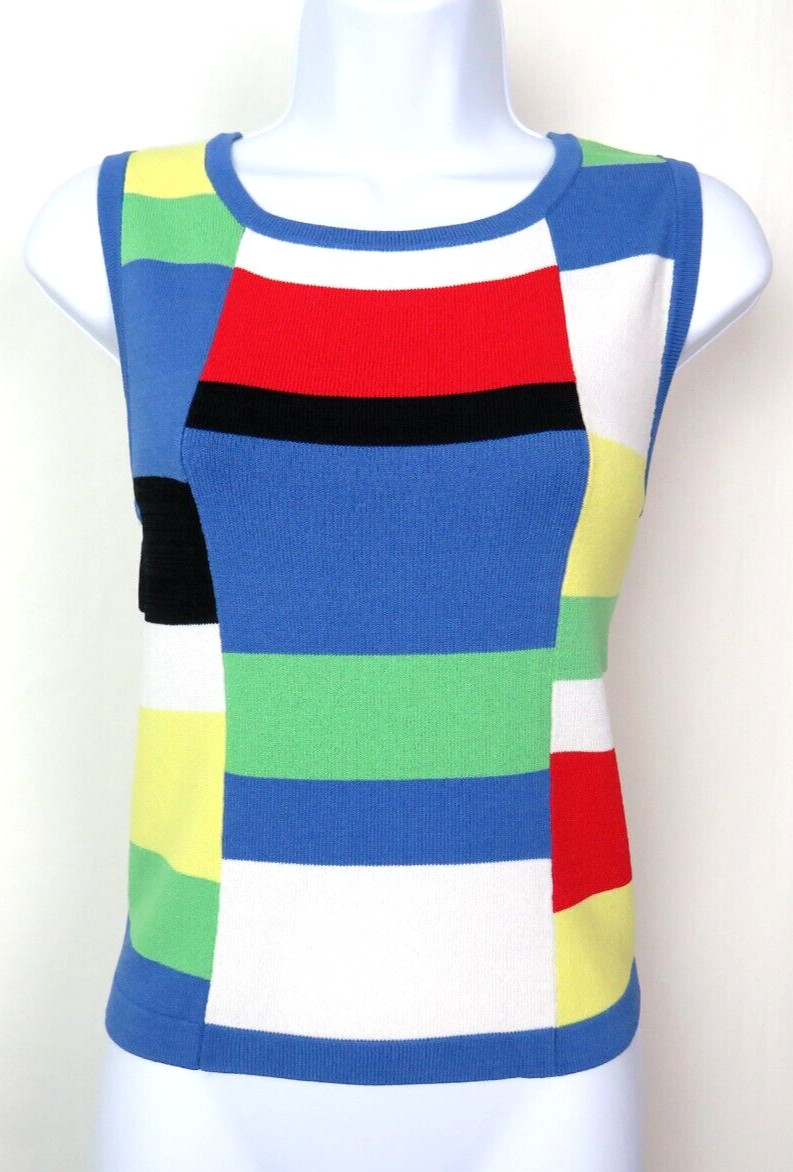 VTG 1990s 2000s BELLDINI SMALL KNIT CAMI TANK TOP COLOR BLOCK RED BLUE BLACK