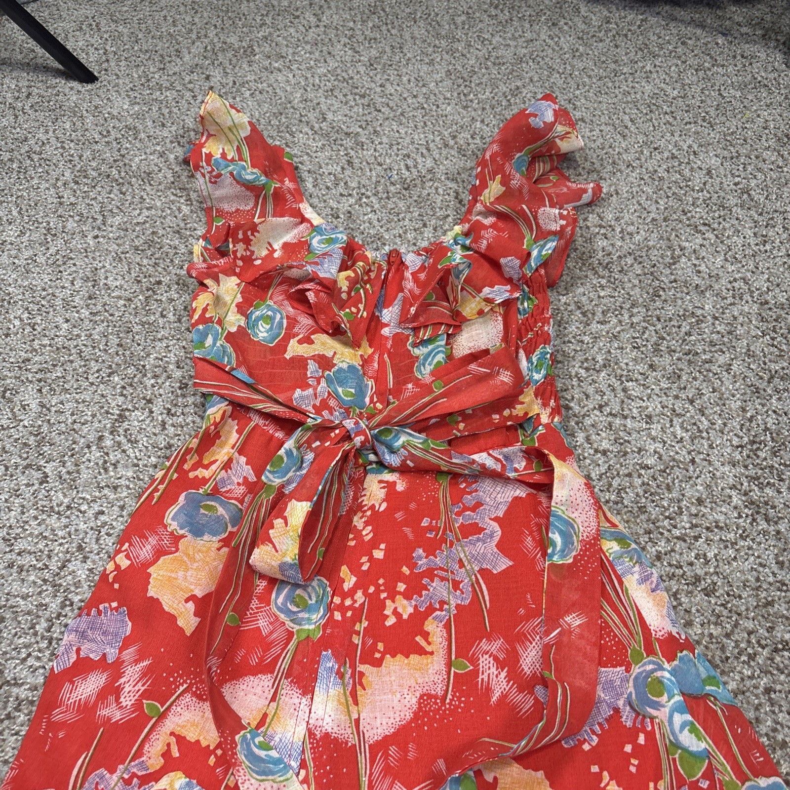 Vintage 70s Jody T Of California Cap Sleeve Orange Floral Long Dress Sz 5