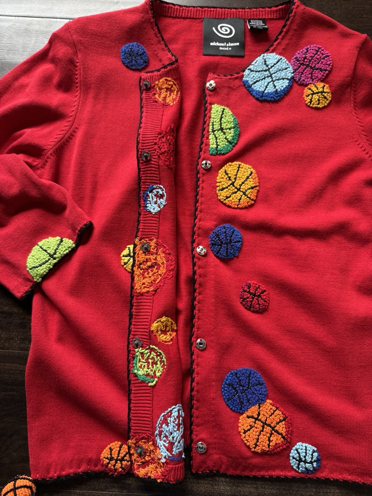 Michael Simon Events 2004 Basketball Chenille Sweater Red sz-M – RARE 2000s