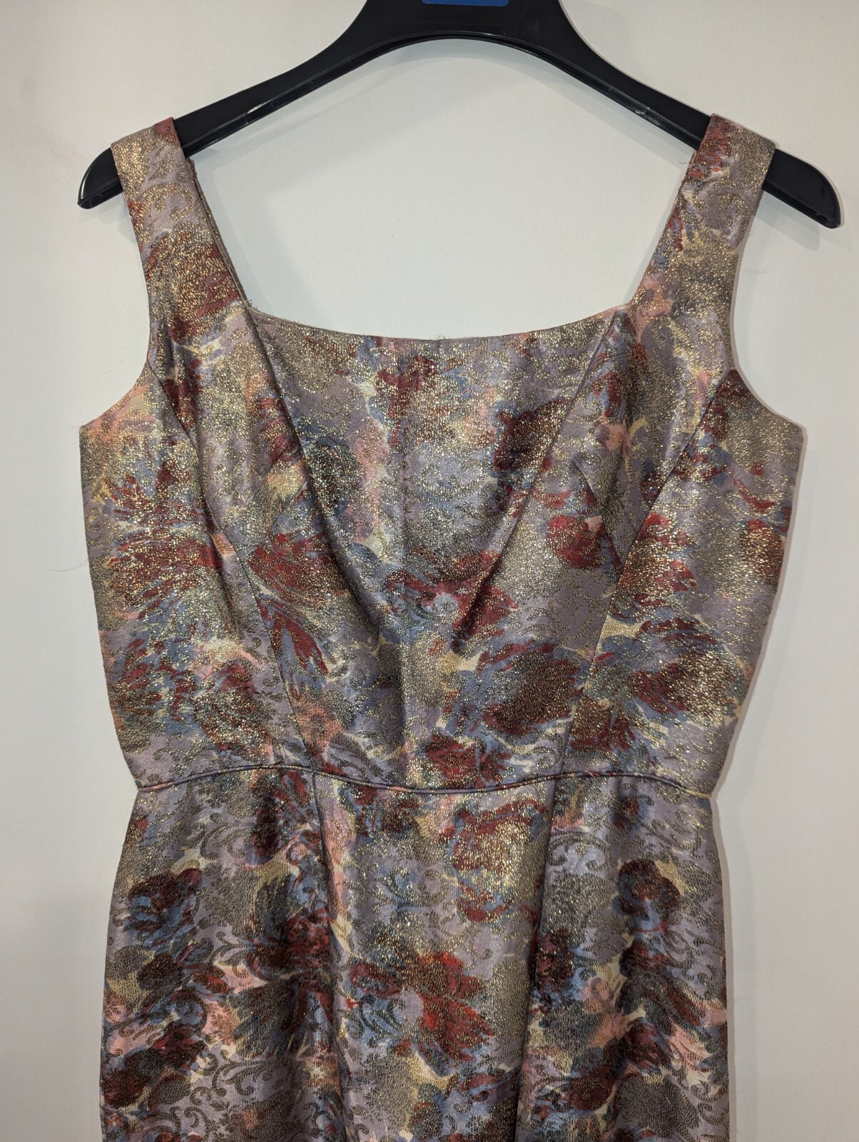 Vtg Lilli Diamond Long Dress Gown Gold Brocade Floral Bombshell VLV TO Sz M/L