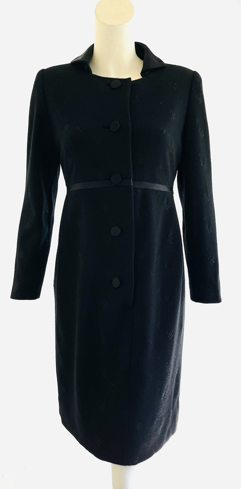 Vintage 1960s Galanos Embroidered Wool Day Dress