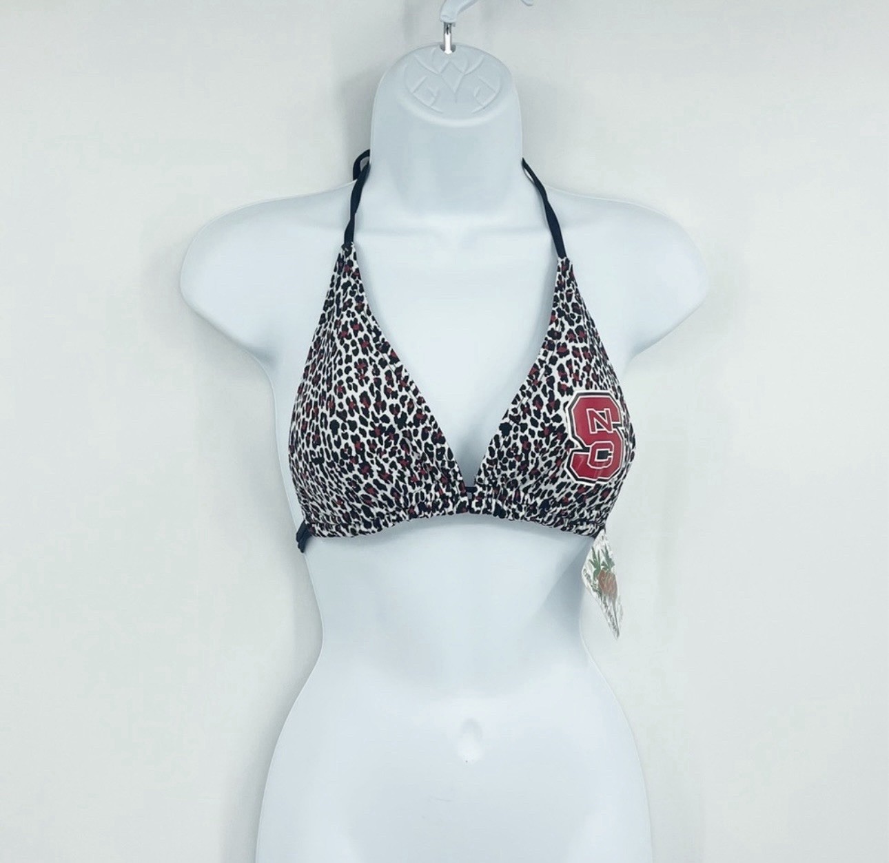 Vintage Y2K Deadstock NC State Leopard Bikini Top Size Medium Early 2000s