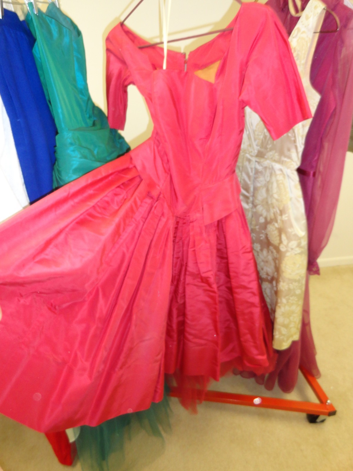 Vintage 50-60s Pink Taffeta & Tulle Slip Midi Dress-Bust 31″