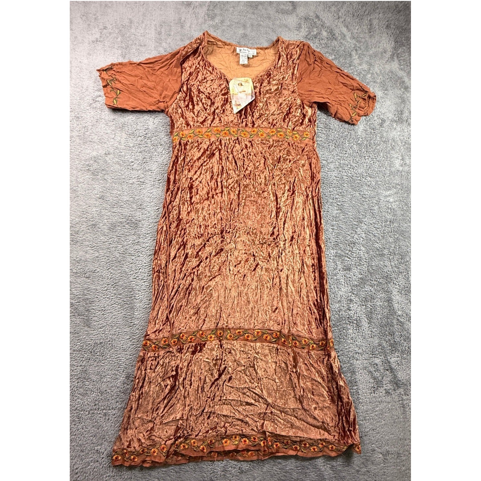 Papillon Maxi Dress Womens XL Burnt Orange NWT Vintage 90s Crushed Velvet Boho