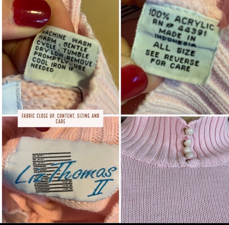VINTAGE CIRCA 1980’S LIZ THOMAS II LIGHT PINK MOCK NECK 3/4 SLEEVE SWEATER SZ 1X