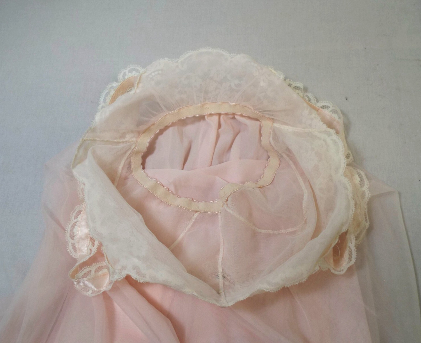 Vintage Warner Laros Nylon Double Layer Pink Sheer Night Gown 32 Bra Top Lace