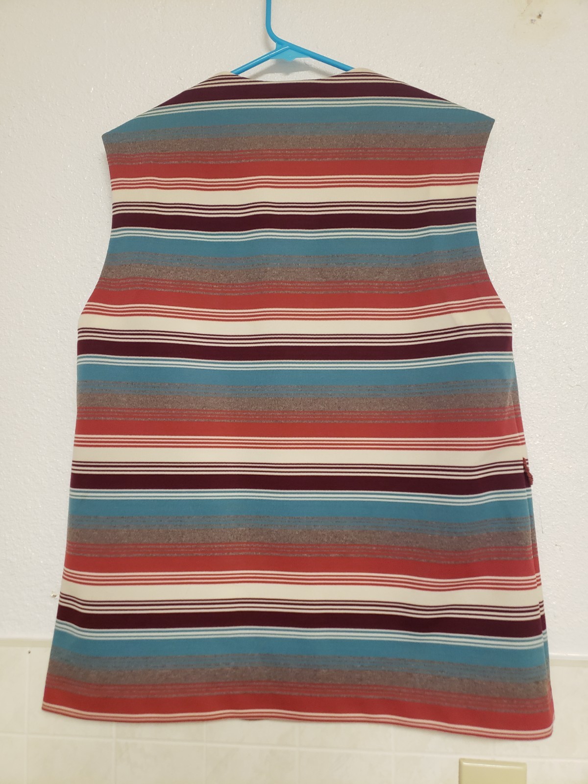 70’s Vintage Shirt Vest Hippie Mod Poly Stripe Button Front Womens Sz Large