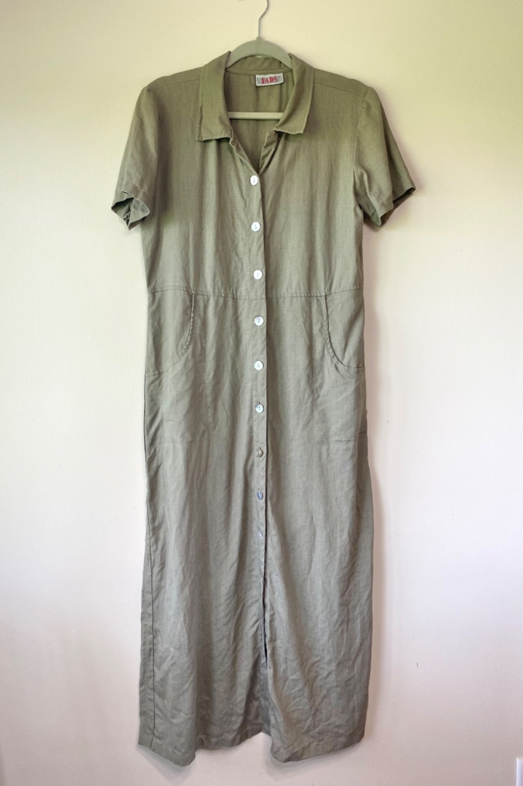 Vintage 100% Linen Maxi Dress Breathable Natural Fabric Size Women’s M-L