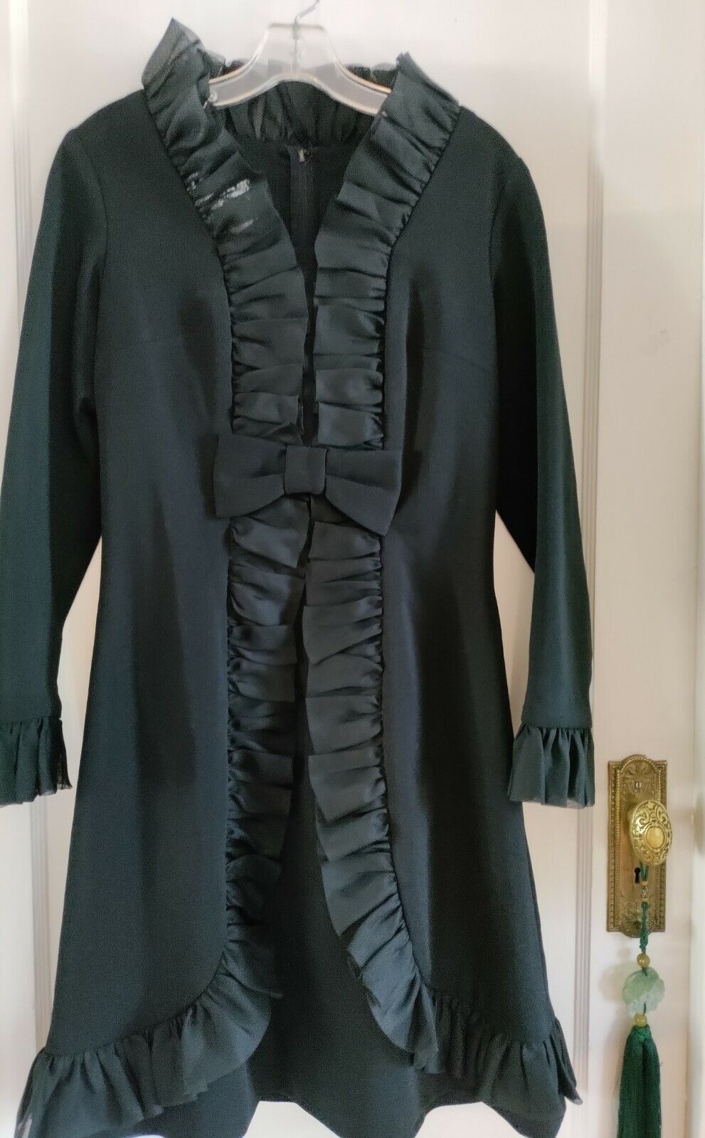 VTG 60-70’s Claralura Originals Black Dress Beautiful Accents Collar Ruffle SZ S