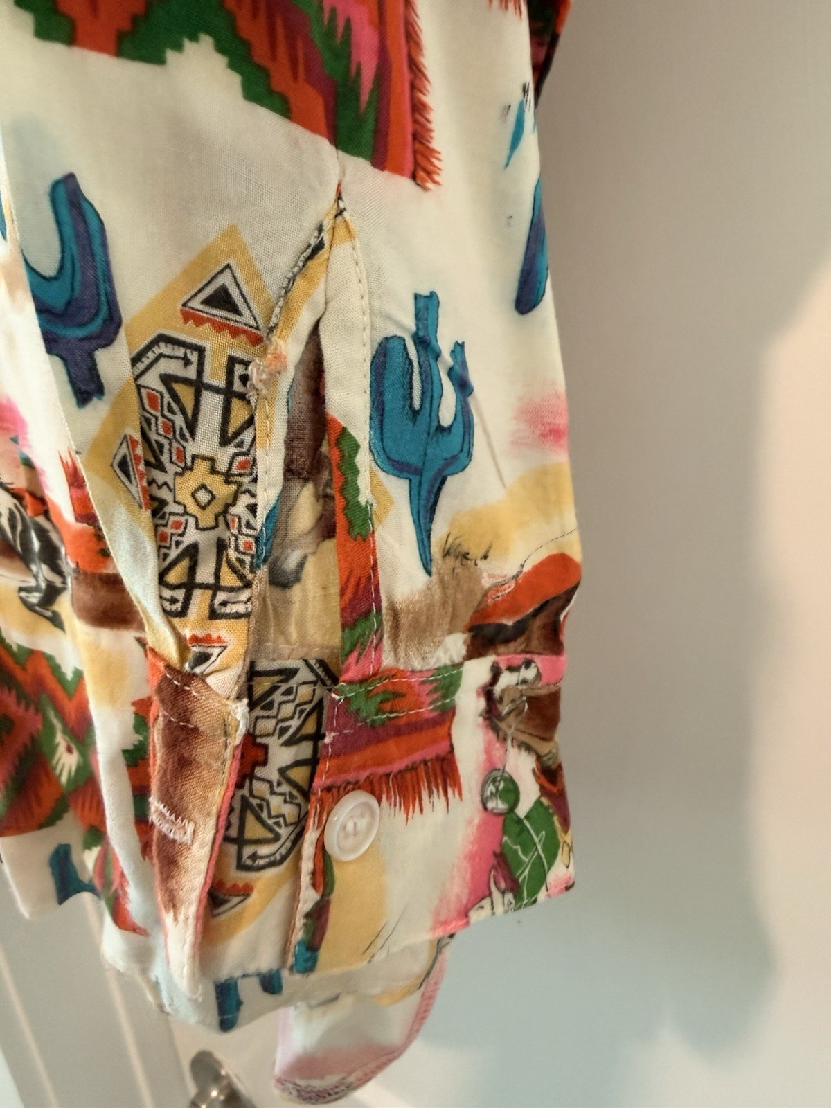 Vintage 80s Novelty Print Western Cowboy Southwest Rodeo Button Up Shirt