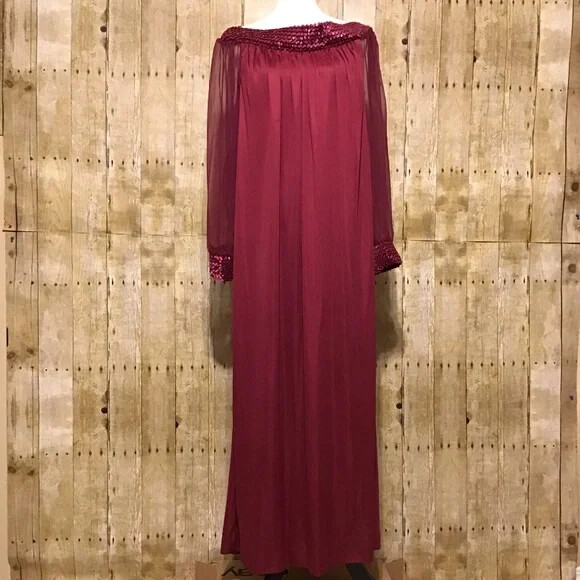 Vintage JCPenney Fashions Wine Sequin Neck Dress 20 1/2