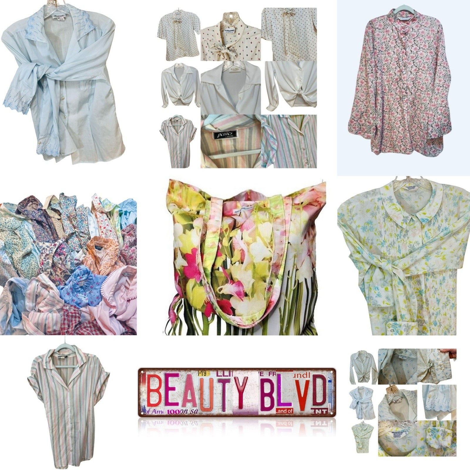 Vintage 60s/70s Mystery Lot of 5 Button Blouses Women’s Polyester, Cotton &Blend