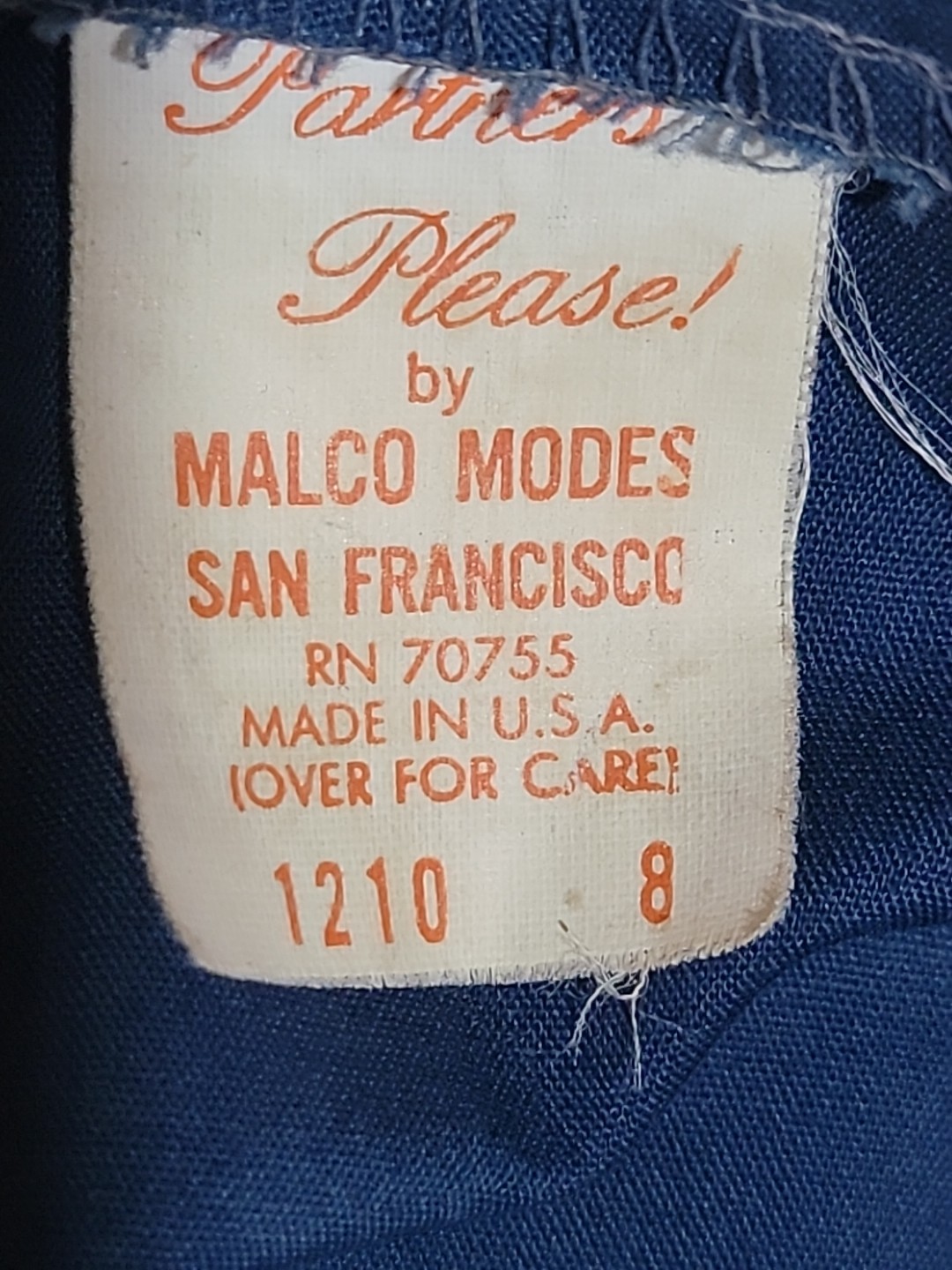 Partners Please Malco Modes Square Dance Dress Size 8 Blue White Polka Dots #CC