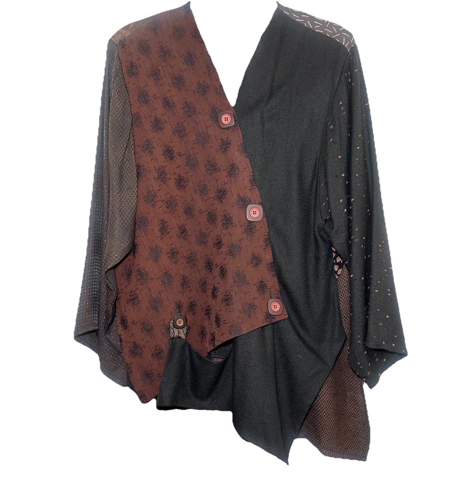 Vintage Donna Jessica Art To Wear Med Patchwork Silk Blend Blouse Jacket
