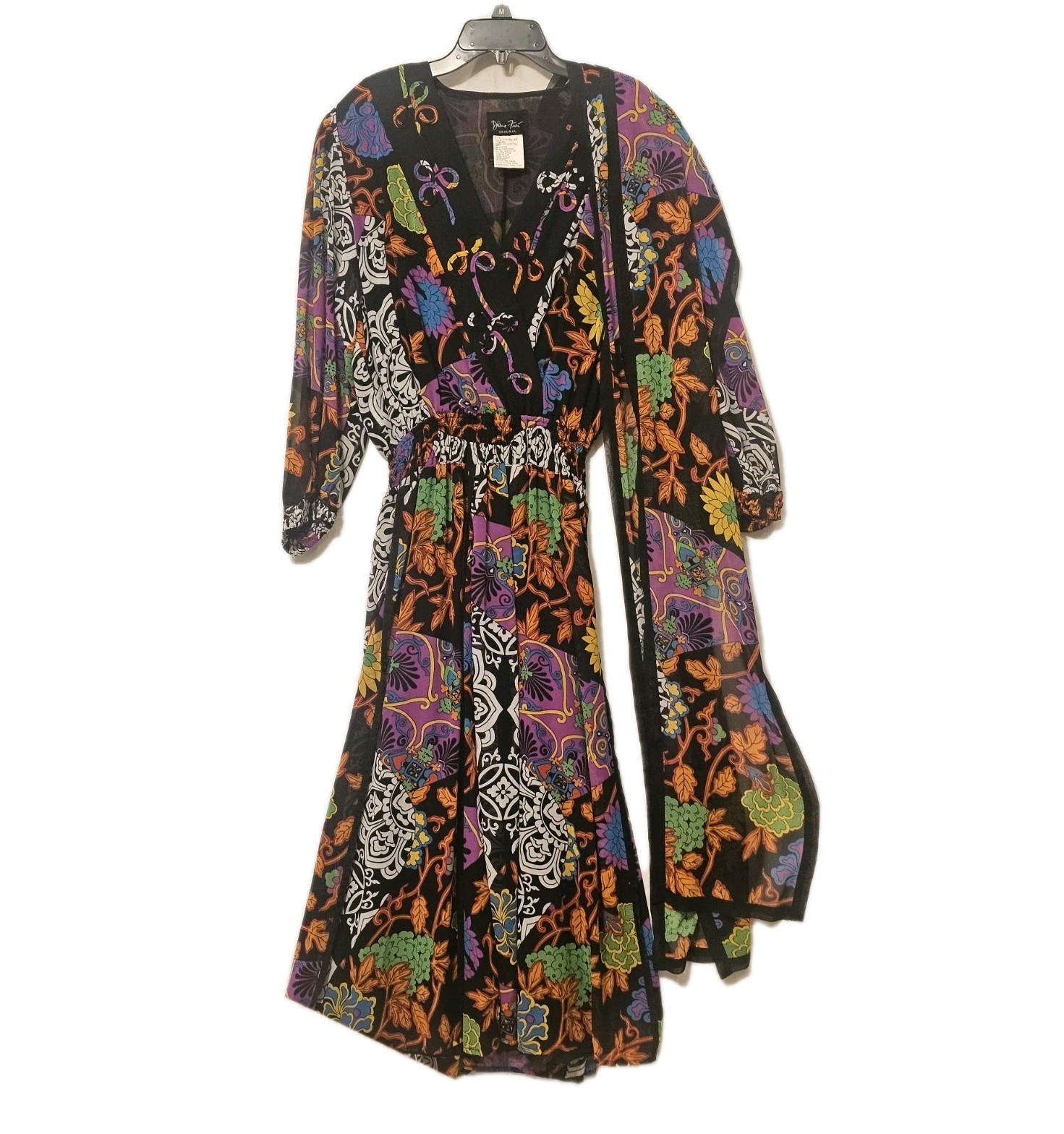 Vtg 80s Diane Freis Original Georgette Dress w/Scarf Sz S RARE 1 OF A Kind