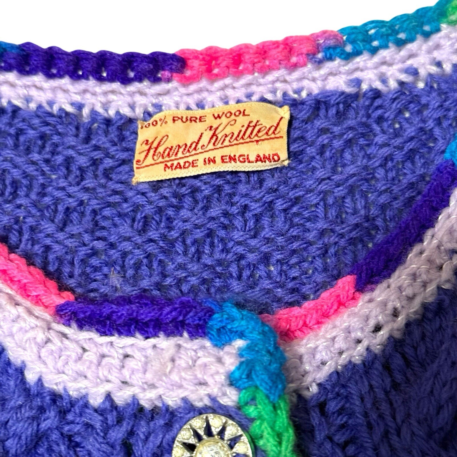 Vintage Hand Knitted Wool Women Cardigan Sweater Cable Knit Crochet England 1950