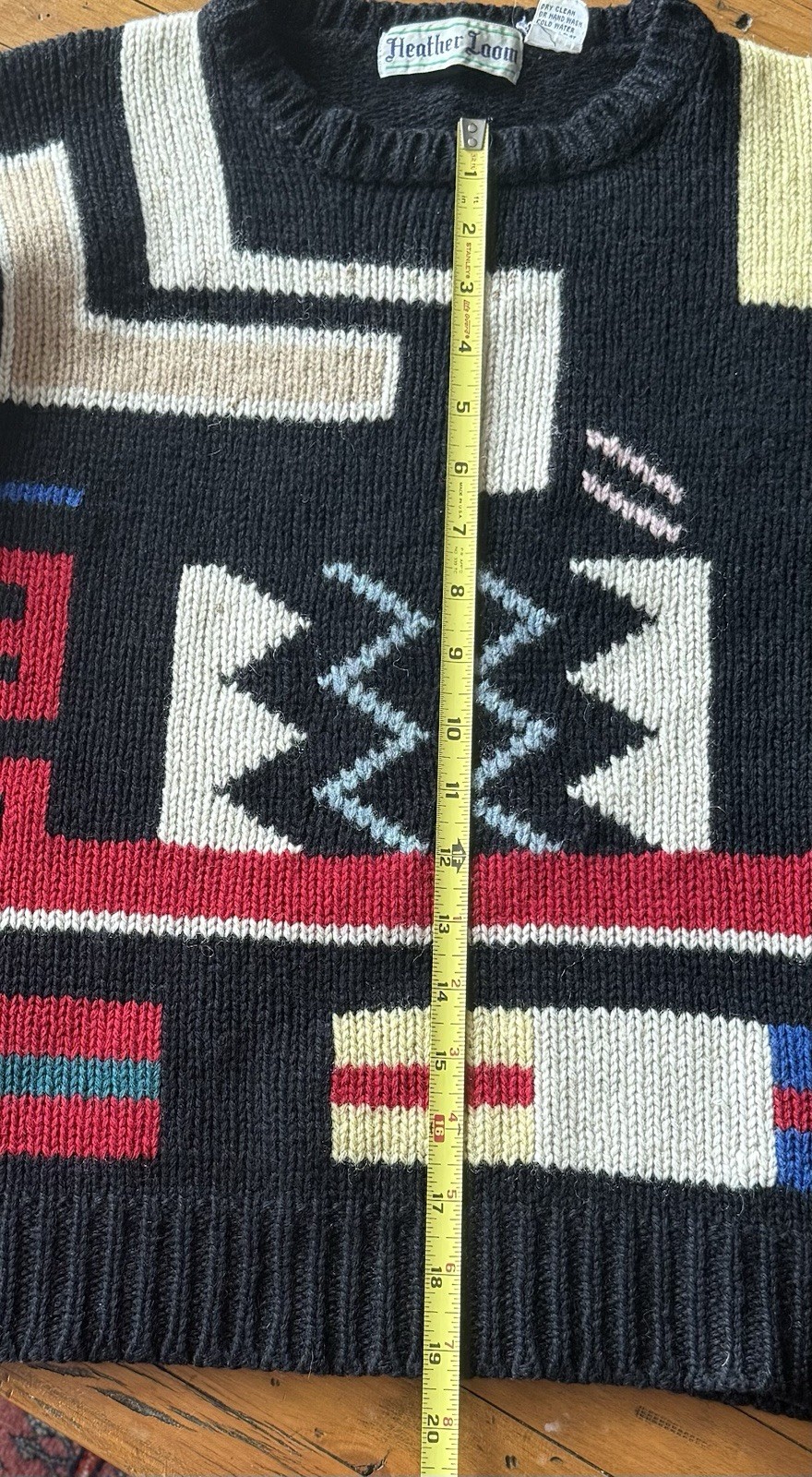 Iconic 1990’s Geometric 100% Wool ‘Heather Loom’ Knit Sweater Sz 40/unisex L