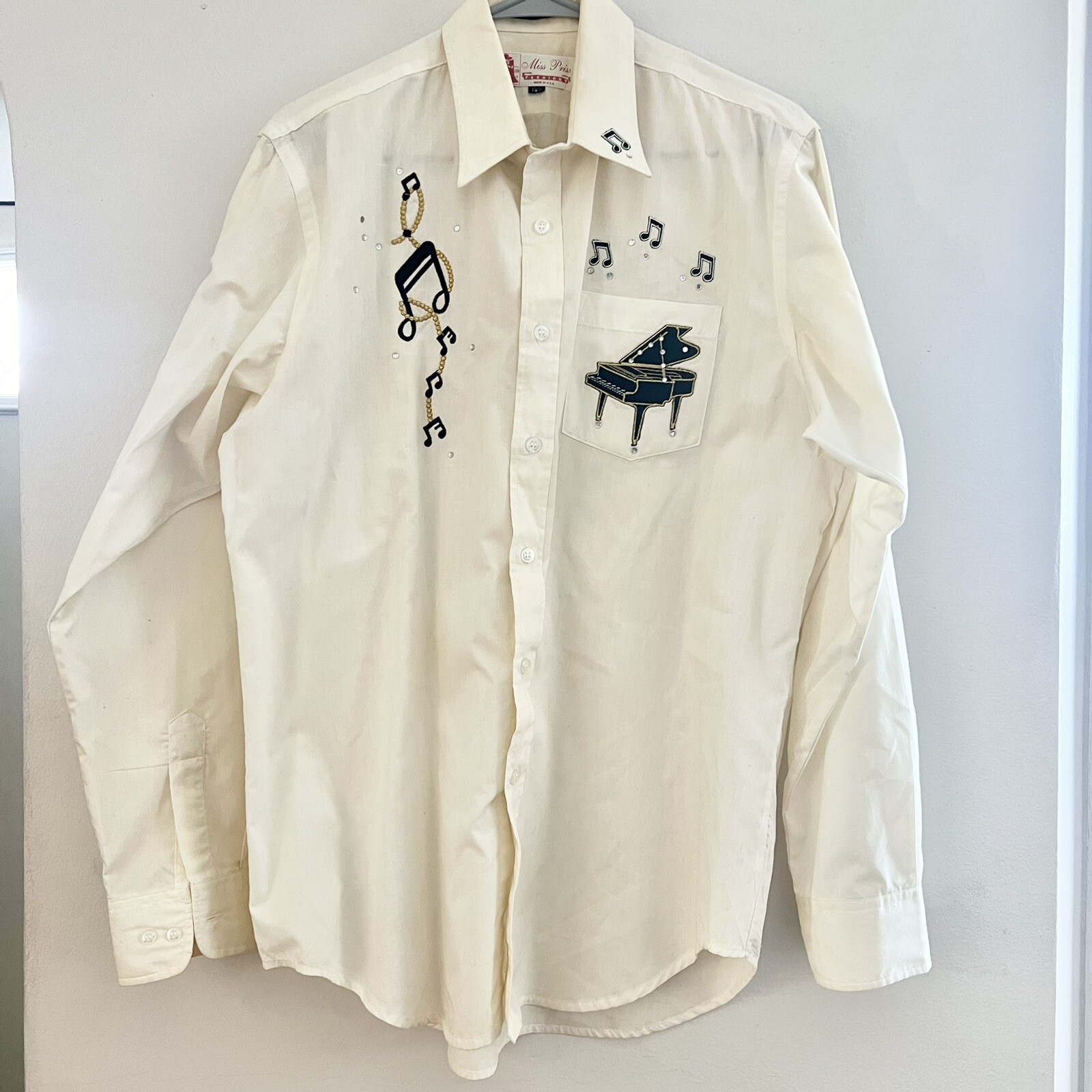 Miss Priss Vintage Women’s Piano Music Button Up Novelty USA Size 15.5”