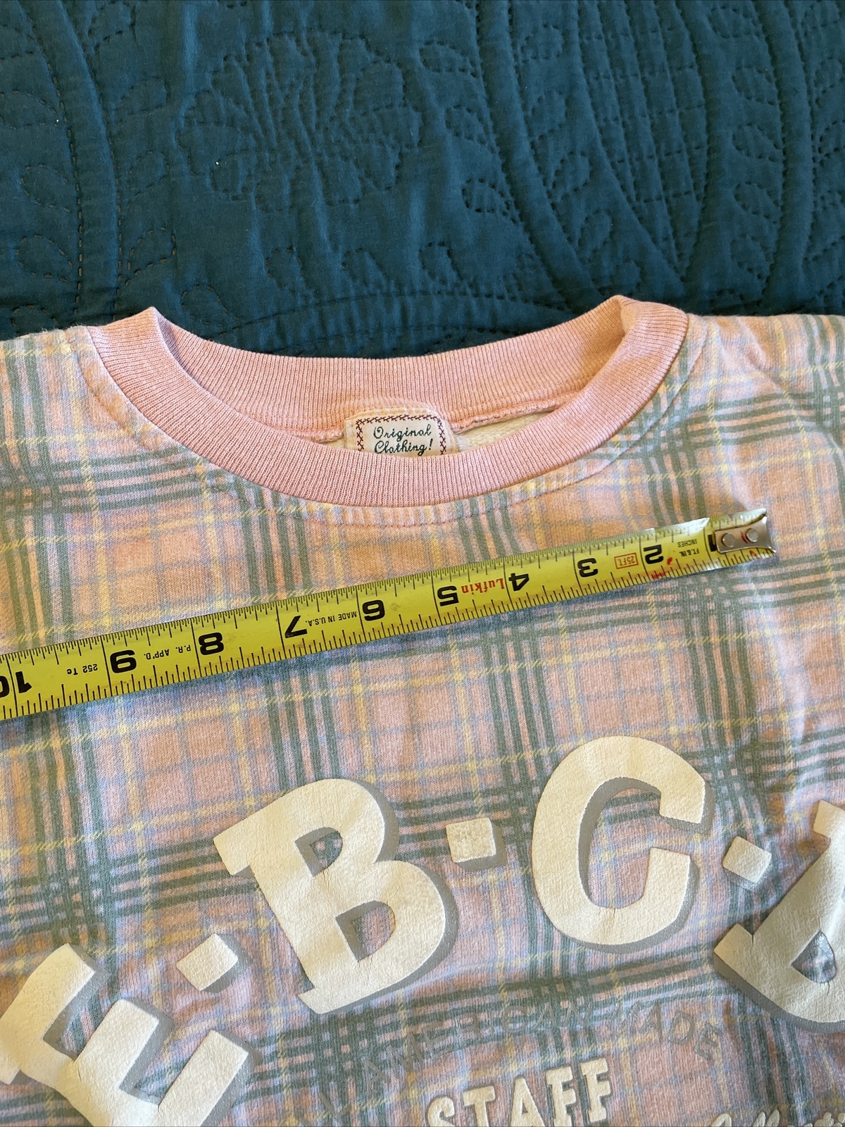 VTG 90s E.B.C.B Woman’s Pullover Long Sleeve Shirt Pink & Green Checkered, L