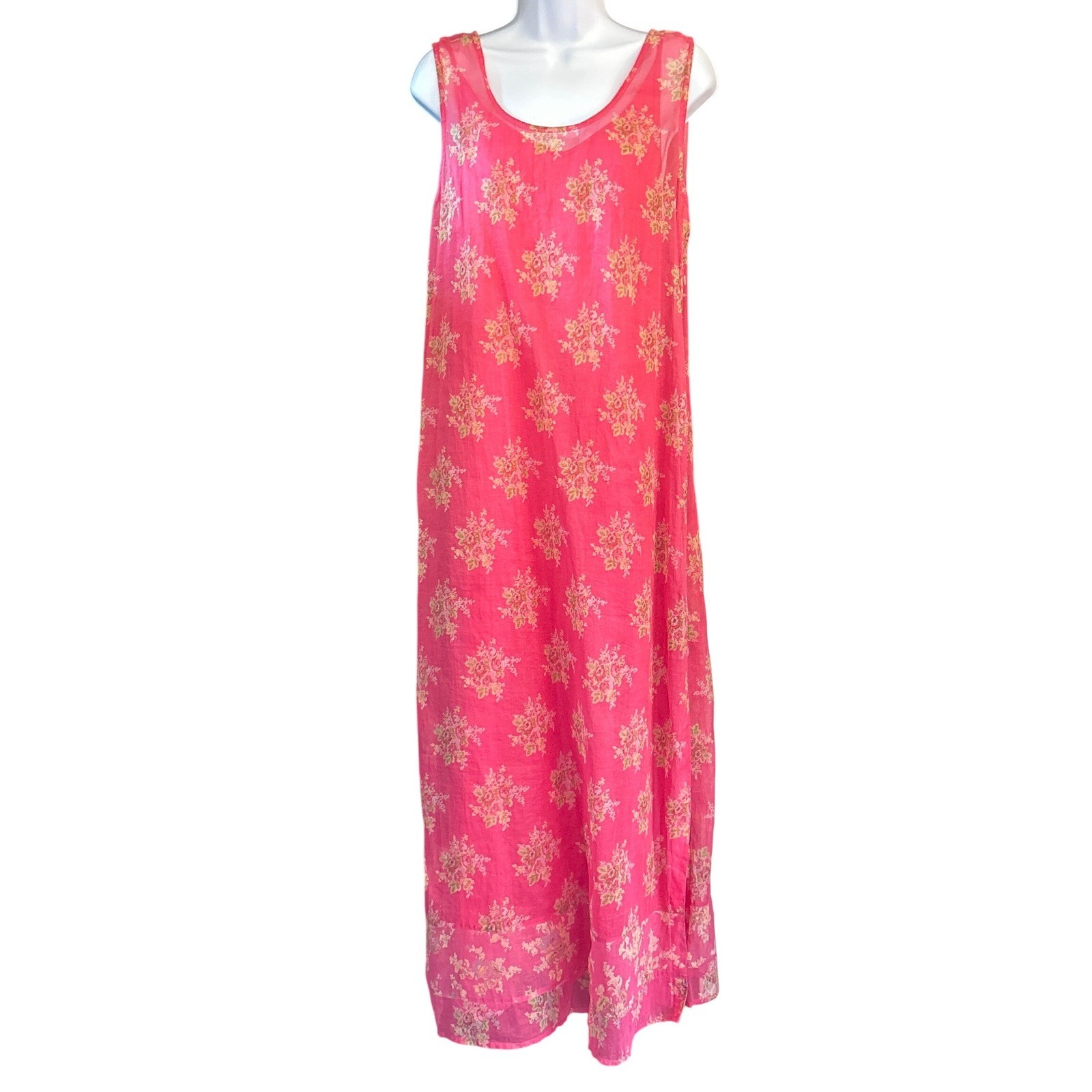 2000 April Cornell Maxi Dress Floral Cottagecore Bohemian Pink Sleeveless M