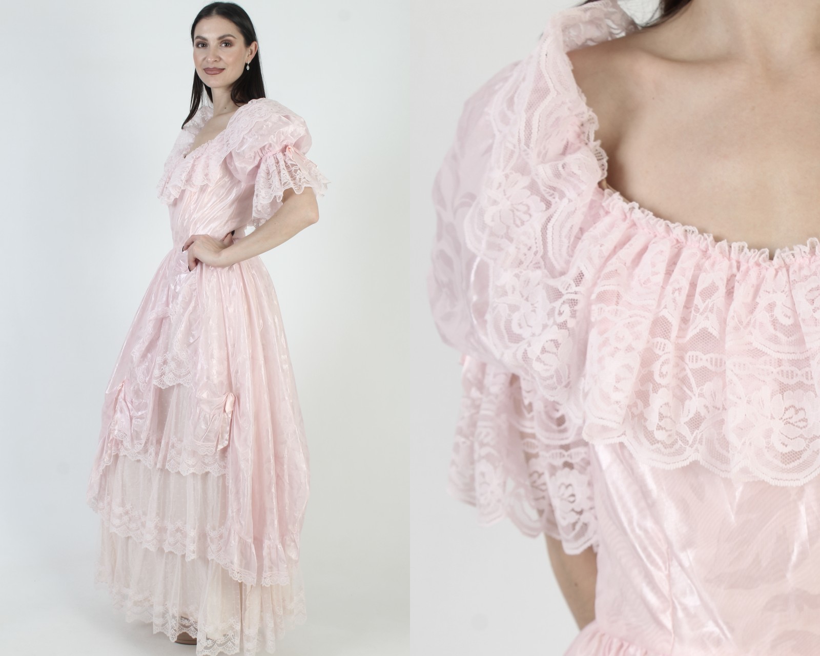 Vintage Pink Vicotrian Dress Southern Belle Antebellum Bridal Bridesmaid Gown
