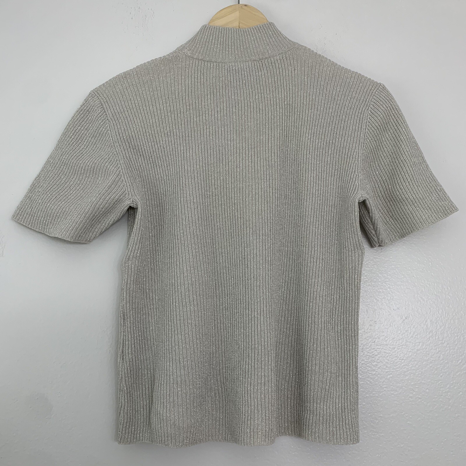 Vintage 90s Kasper Knits Womens Medium Metallic Mock Neck Silk Blend Knit Top