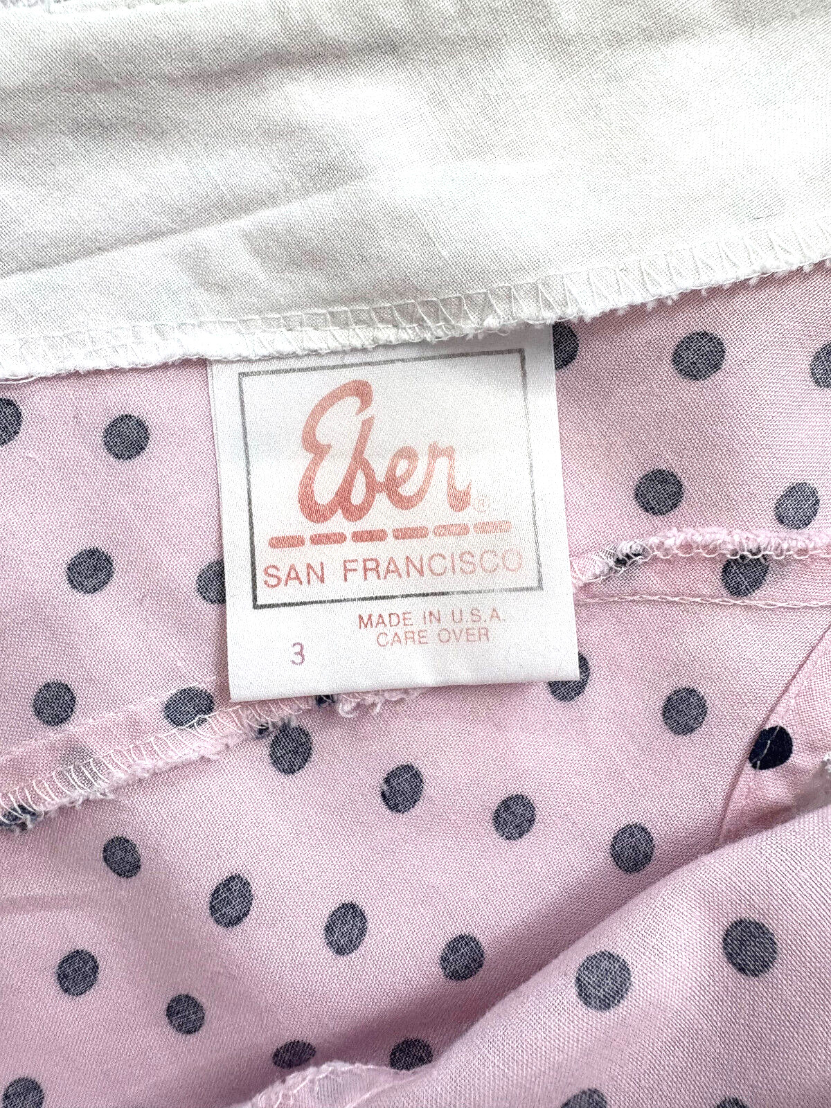 EBER SAN FRANCISCO PINK & BLACK POLKA DOT DRESS, LACE TRIMMED COLLAR, SIZE 3