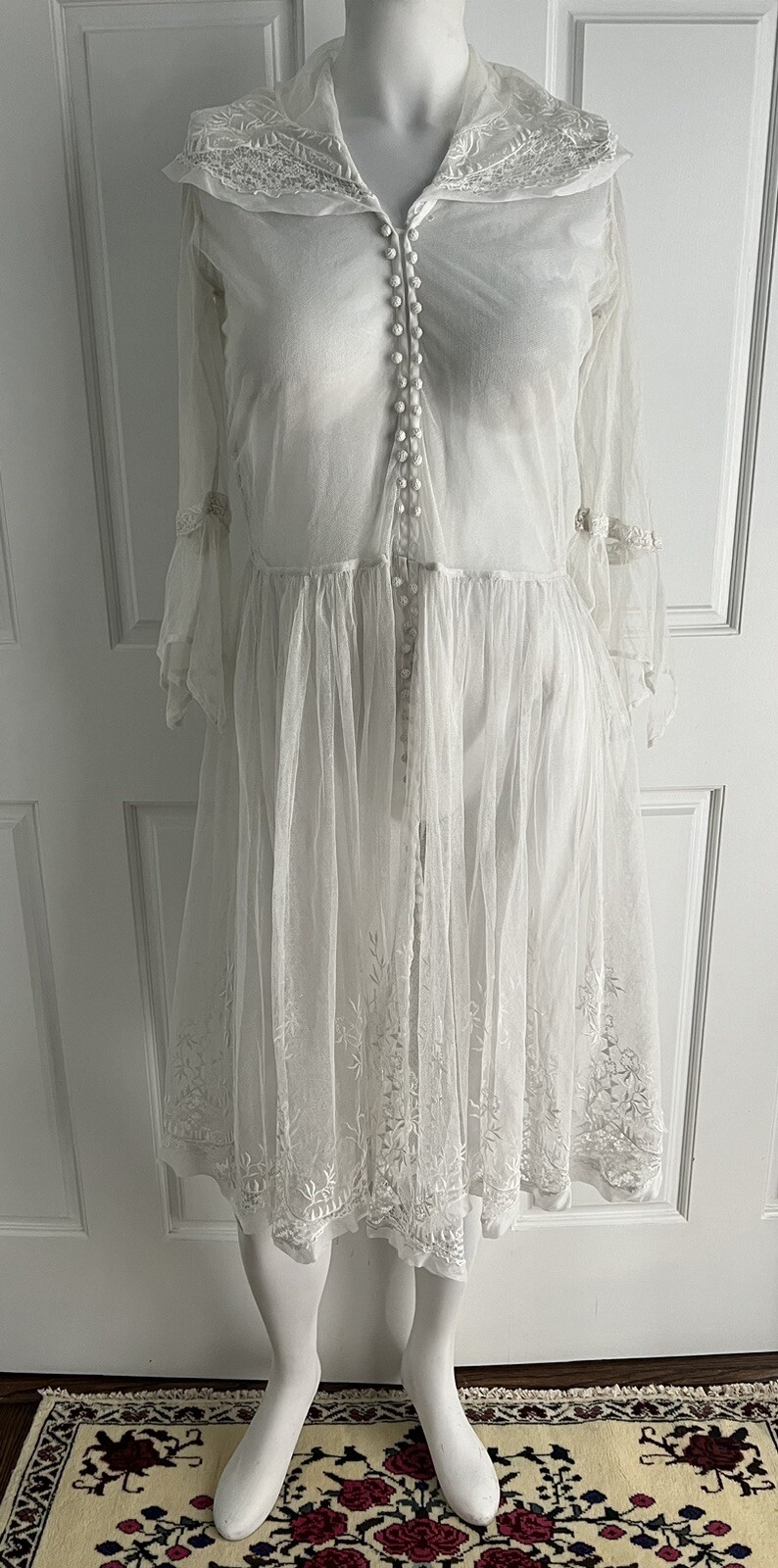 Vintage Antique Edwardian Early 1900s White Lace Tunic Dress Overlay Embroidered