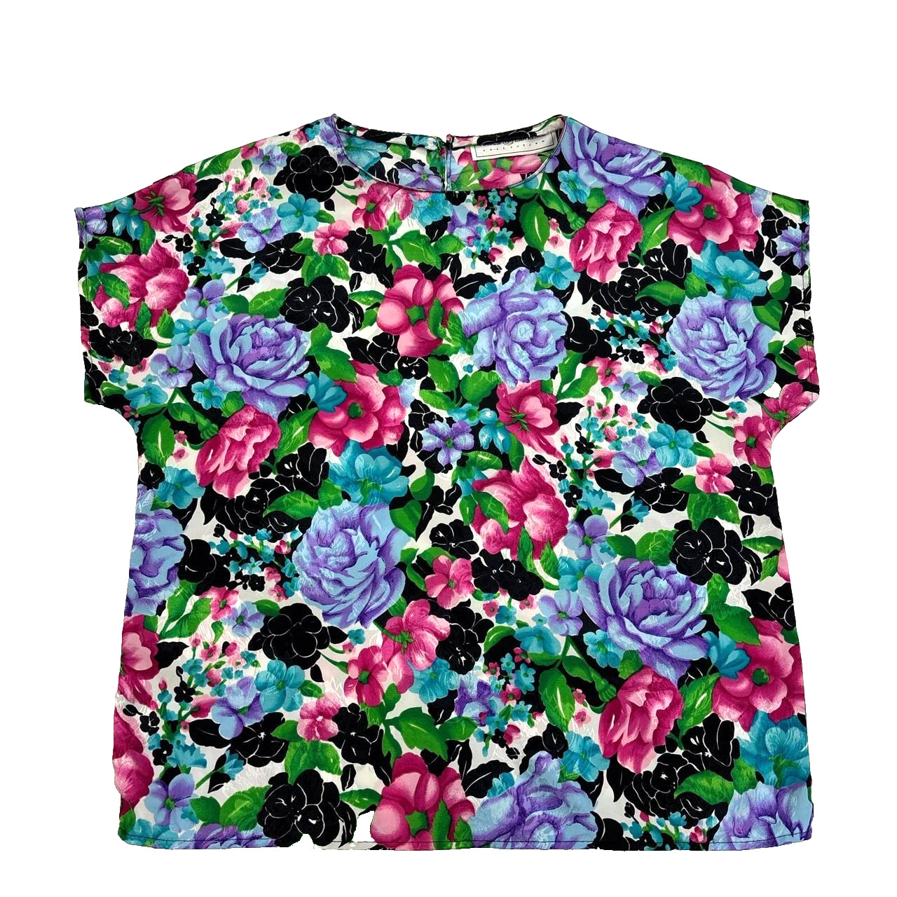 VTG 80’s Floral Blouse Womens M Maggie Lawrence Retro Tropical Lightweight