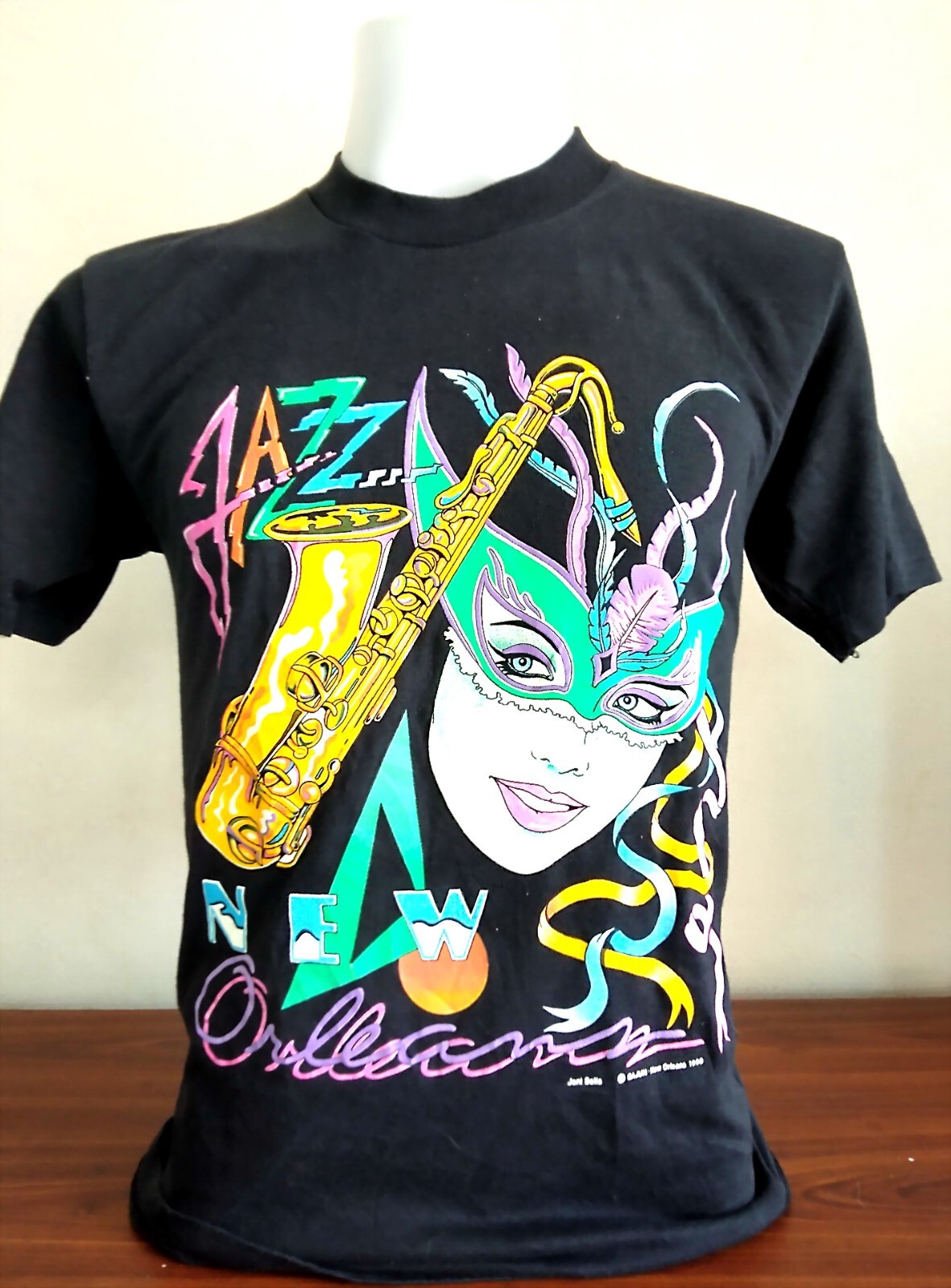 Oneita Vintage Jazz New Orleans 1990 T-Shirt large size black color