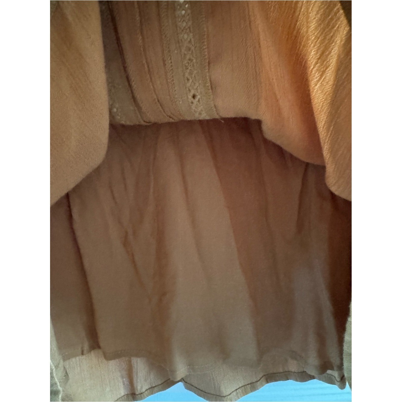 Vici Amuse Berkley Dress Boho Lace Trim Tunic Mini Dress Gold Size L NWT